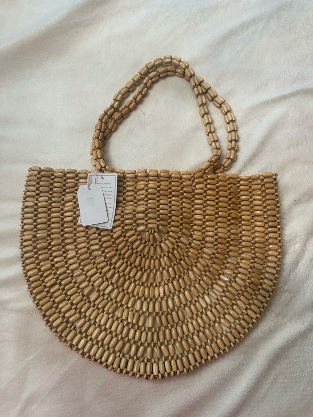 Beige Woven Half-Moon Tote - Lightweight Summer Beach Bag - Picture 2 of 8